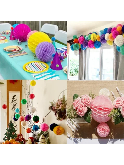 Сотовый шар из крафт-бумаги, 10 см, Ivory white, фиолетовый, фото 5