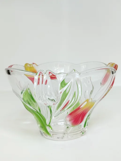 Walther-Glas Винтажная конфетница "Тюльпаны", Германия, белый