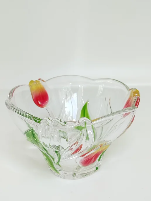 Walther-Glas Винтажная конфетница "Тюльпаны", Германия, белый, фото 2