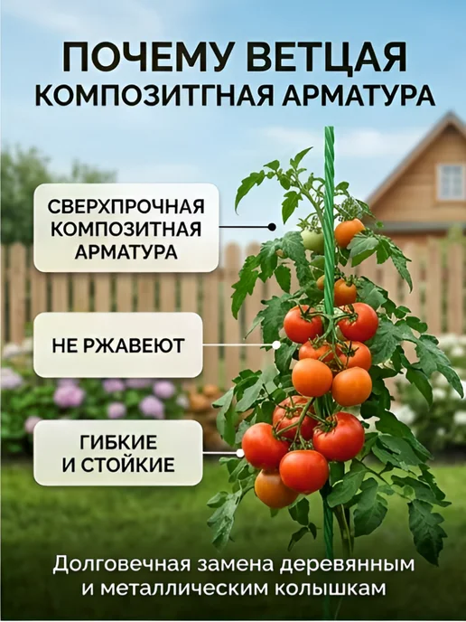 Колышки садовые для подвязки опора для растений 8 мм 200 см, вариант, фото 4