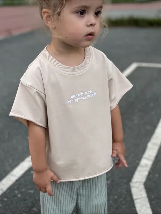 Mari baby Футболка детская с надписью, бежевый