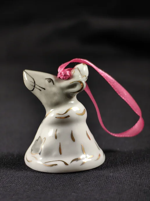 Кисловодский фарфор Фигурка колокольчик Мышка Мышь Мышиный король, белый, фото 2
