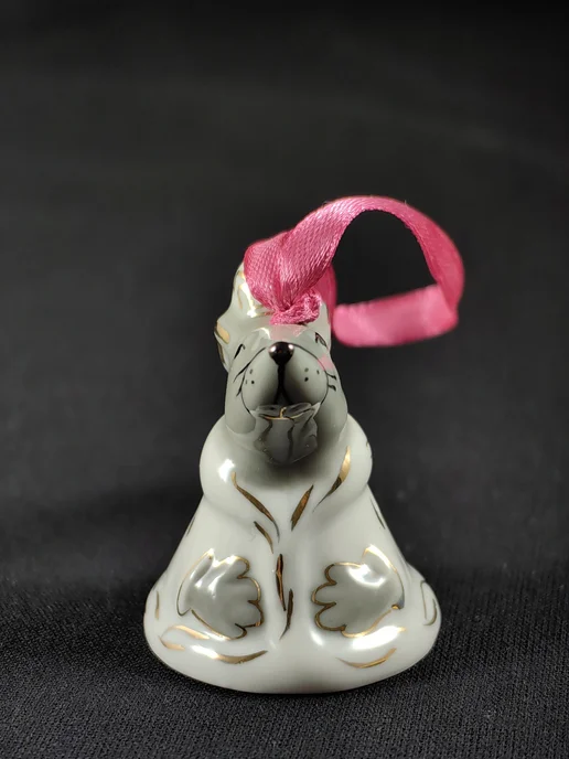 Кисловодский фарфор Фигурка колокольчик Мышка Мышь Мышиный король, белый, фото 3