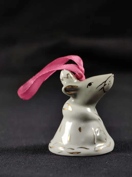 Кисловодский фарфор Фигурка колокольчик Мышка Мышь Мышиный король, белый, фото 4