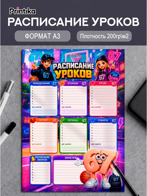 Расписание уроков 67 А3, фиолетовый