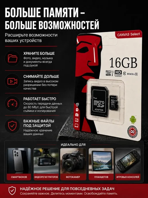 AZRA Флешка Карта памяти Micro SD 16 Гб, 16 ГБ, фото 3