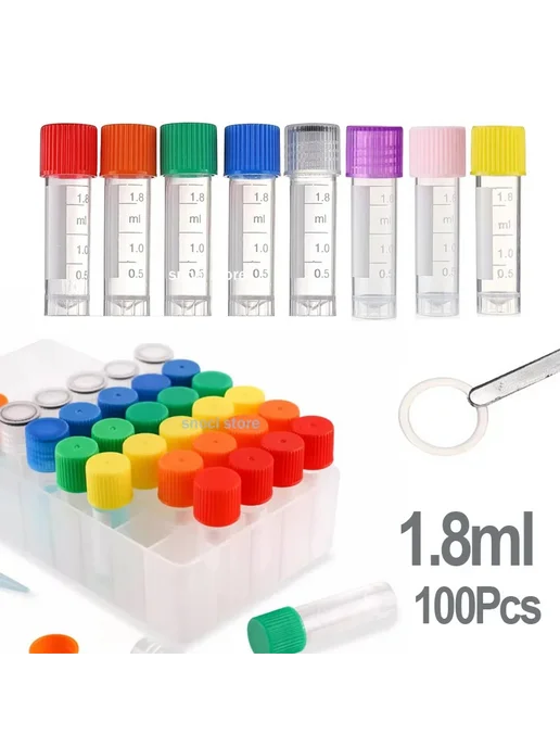 Нет бренда Пластиковые центрифужные трубки 1,8 мл, 100 шт. Red-100Pcs, 1,8 мл, 100 шт, фото 2
