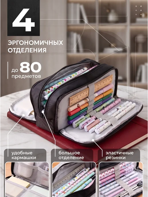 USSO Пенал школьный черный подростковый, черный, фото 2