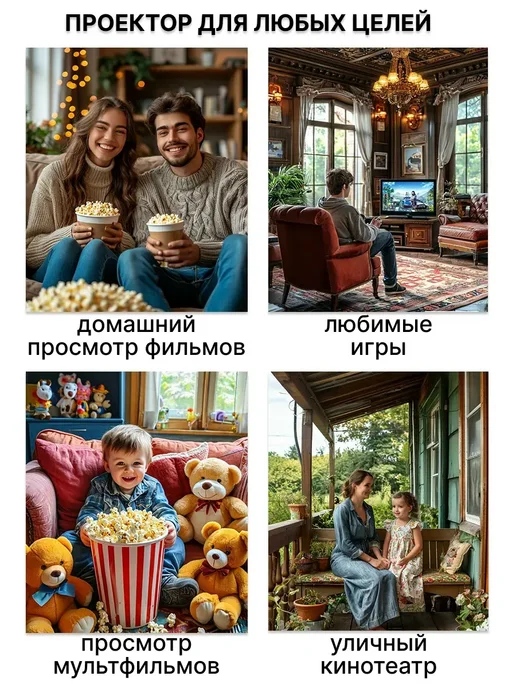 SMARUS Мини проектор для фильмов на стену домашний уличный, белый, фото 5