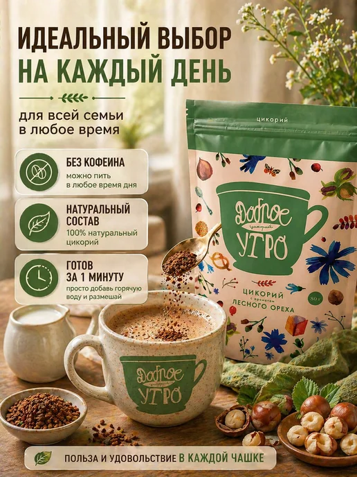 Доброе утро Цикорий лесной орех растворимый 240г, 240 г, фото 3