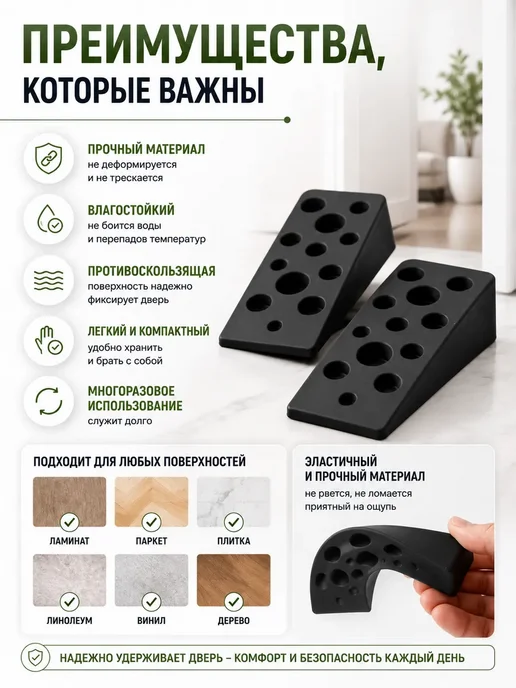 айтуш06 Стопор дверной клиновой резиновый противоскользящий 2 шт, 2 шт, фото 3