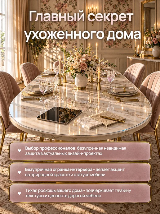 EVKKA Жидкое стекло на стол овальное 90х120 см 2 мм, 90x120 см, фото 5
