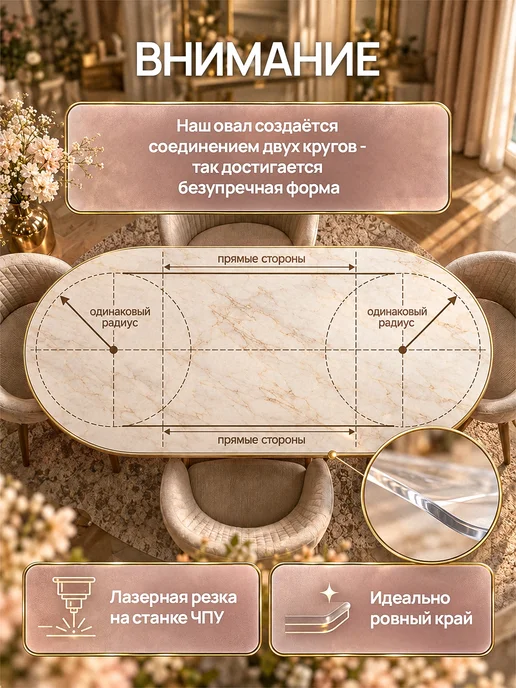 EVKKA Жидкое стекло на стол овальное 90х120 см 2 мм, 90x120 см, фото 6