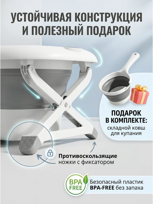 Детская ванночка для купания 0+, серый, фото 3