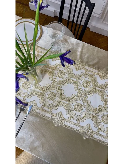 BALX Textile Скатерть на стол Прямоугольная бежевый 150х220 велюровый, 150x220, фото 3