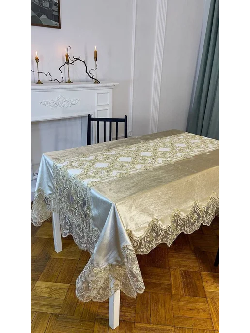 BALX Textile Скатерть на стол Прямоугольная бежевый 150х220 велюровый, 150x220, фото 5