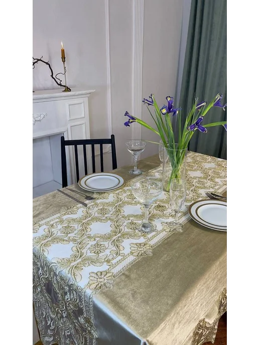 BALX Textile Скатерть на стол Прямоугольная бежевый 150х220 велюровый, 150x220, фото 6