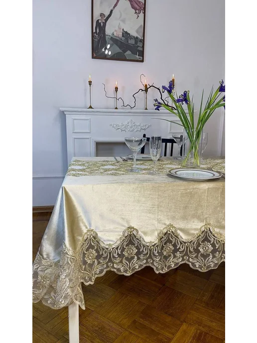 BALX Textile Скатерть на стол Прямоугольная бежевый 150х220 велюровый, 150x220, фото 7