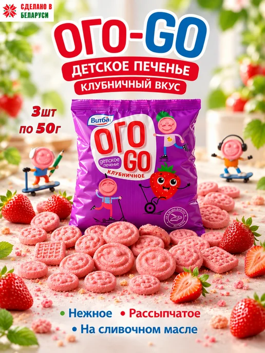 adelia.soap Печенье детское клубничное Витьба 3*50г, 50 г