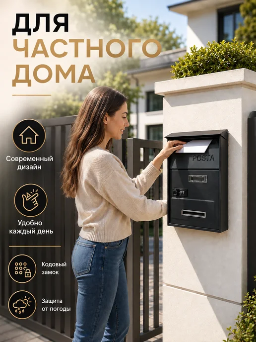 Почтовый ящик уличный для дома с кодовым замком черный, черный, фото 4