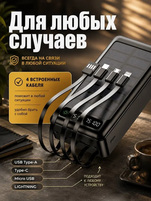 Повербанк 50000 внешний аккумулятор для Iphone и Android, черный, фото 3
