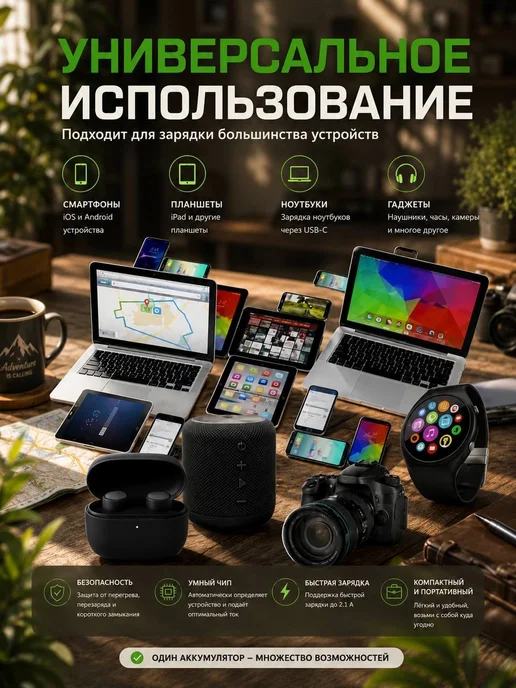 Повербанк 50000 внешний аккумулятор для Iphone и Android, черный, фото 7