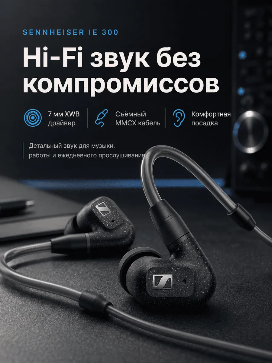 Наушники IE 300 Hi-Fi проводные Sennheiser 1329858588 купить за 18 315 ₽ в интернет‑магазине Wildberries