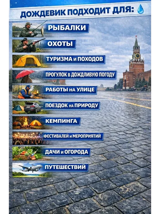Шик+ Плащ-дождевик с капюшоном для отдыха и рыбалки*, голубой, фото 3