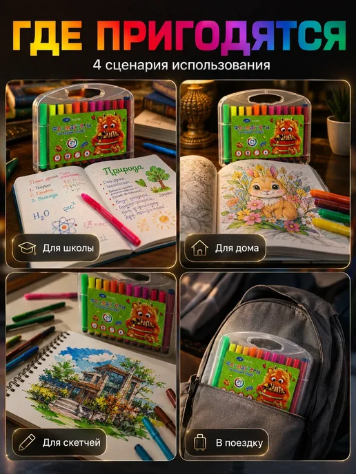 АС11 Набор фломастеров Brush Pen на водной основе в школу, зеленый, фото 3