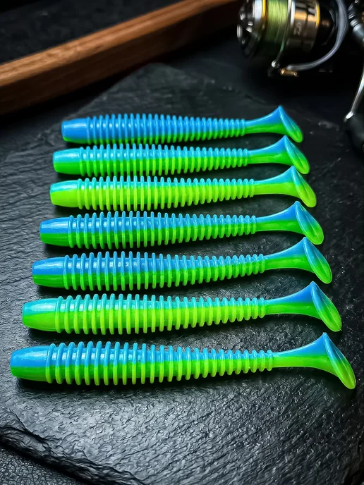 Green Fish Приманки мягкие на щуку GF Rebro 4" 02, зеленый, фото 7