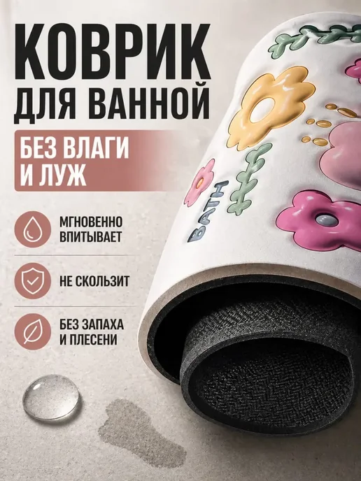 СОВА 3 Коврик в ванную быстросохнущий противоскользящий 60×40, 60x40