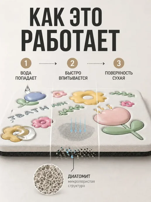 СОВА 3 Коврик в ванную быстросохнущий противоскользящий 60×40, 60x40, фото 3