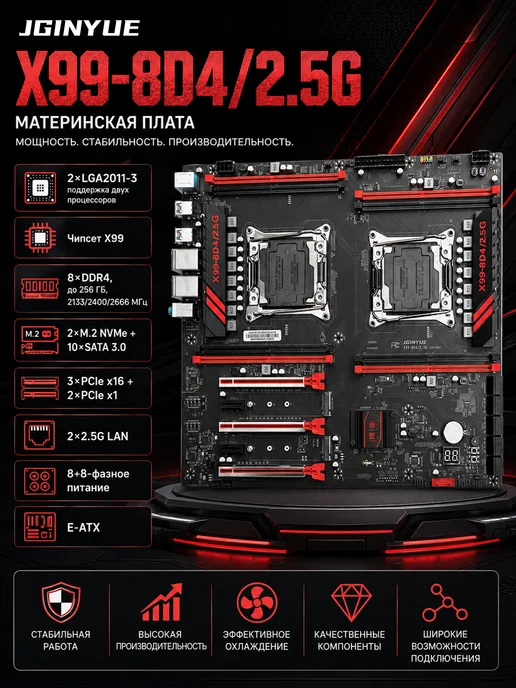 JGINYUE Двухпроцессорная материнская плата X99-8D4 2.5G,256GB,E-ATX, 2,5 г, 256 ГБ