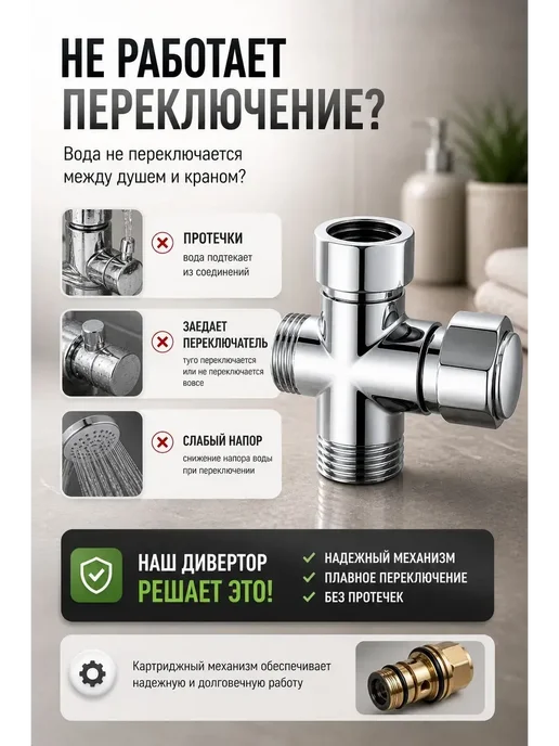 Конфеточка Дивертор для смесителя картриджный, вариант, фото 4