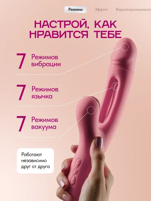 Вибратор кролик вакуумный 3в1 клиторальный, розовый, фото 2
