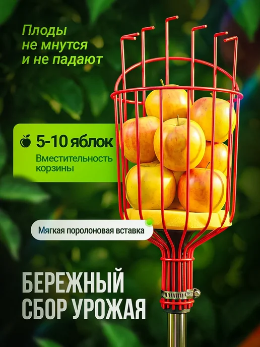 Плодосборник для фруктов телескопический, красный, фото 3