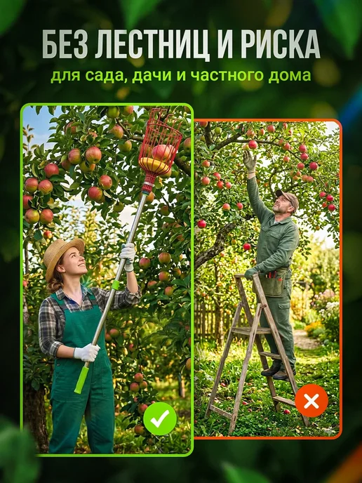 Плодосборник для фруктов телескопический, красный, фото 5