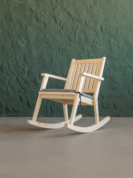 Wooden-world Кресло качалка взрослое деревянное с серой подушкой, серый, фото 2