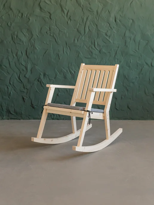 Wooden-world Кресло качалка взрослое деревянное с серой подушкой, серый, фото 3
