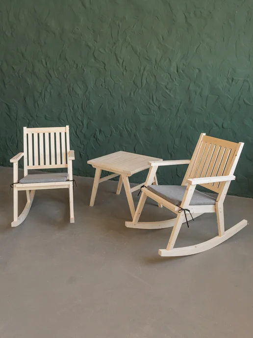 Wooden-world Кресло качалка взрослое деревянное с серой подушкой, серый, фото 4