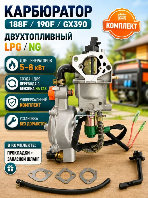Запчасти для ГБО, арт. Карбюратор Газ и Бензин для 5, 6, 7, вариант, фото 2