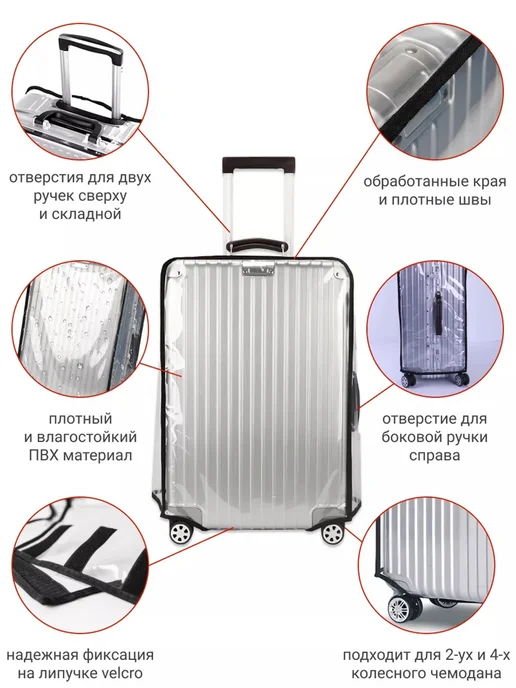 Чехол для чемодана L прозрачный, белый, фото 7