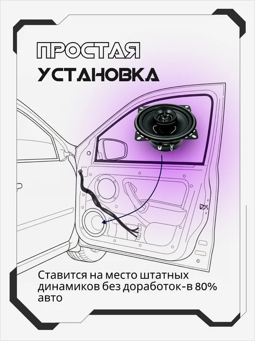 AkulaPlay Колонки в машину динамики автомобильные 13 см пионер, черный, фото 4