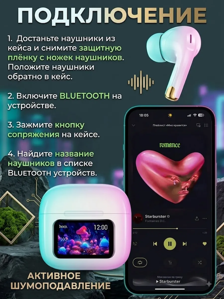 Наушники беспроводные с микрофоном Hoco EW72 — фото 2