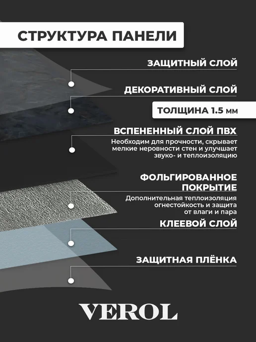VEROL Самоклеящаяся панель для стен в ванную и кухню 60х300 камень, 60x300, фото 7