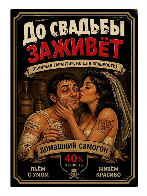 Крафтовые дизайнерские этикетки (самоклеящиеся) на самогон, черный