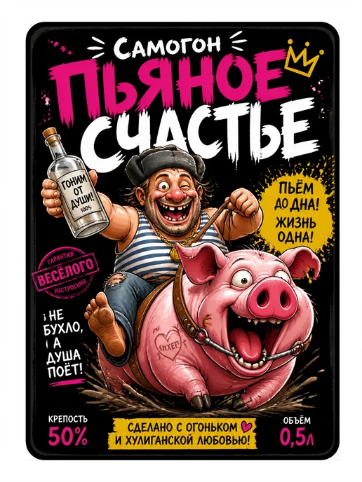 Крафтовые дизайнерские этикетки (самоклеящиеся) на самогон, черный