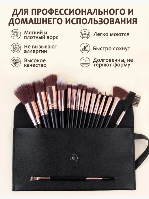Набор косметических кистей для макияжа, черный, фото 5