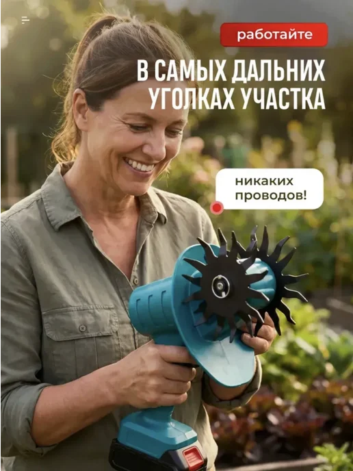 Культиватор аккумуляторный для грядок и огорода ручной, вариант, фото 6