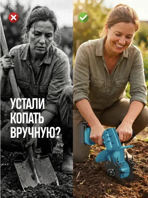 Культиватор аккумуляторный для грядок и огорода ручной, вариант, фото 7